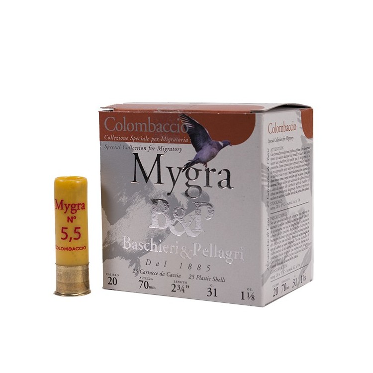 CARTUCHO B&P MYGRA COLOMBACCIO 31gr cal.20 Nº5.5 CARTUCHO B&P MYGRA COLOMBACCIO 31gr cal.20 Nº5.5